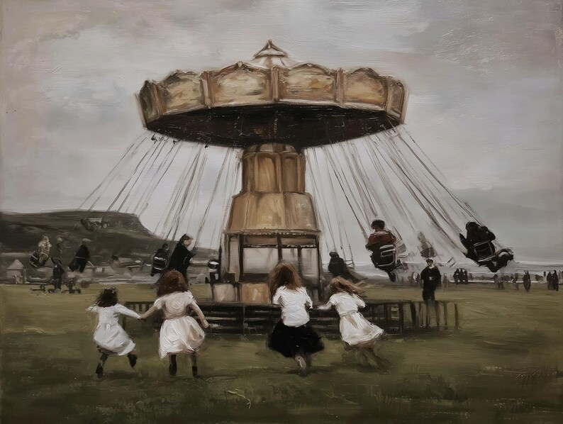 Carousel With Rider Vintage Carousel Ride Print – Nostalgic Children's Landscape (digital ...