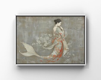 Floral Kimono Mermaid Art Poster – Elegant Fantasy Seascape