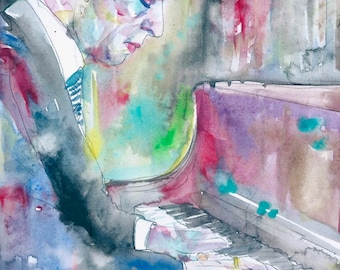 SERGEI RACHMANINOFF watercolor portrait - POSTER - various sizes available! art print  piano