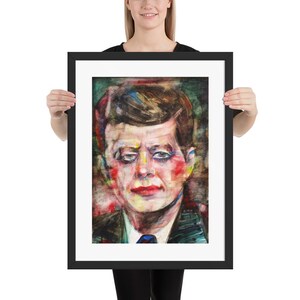 JOHN FITZGERALD KENNEDY Aquarell Portrait - Gerahmtes Poster - verschiedene Größen! Kunstdruck amerikanischer Präsident der Vereinigten Staaten von Amerika