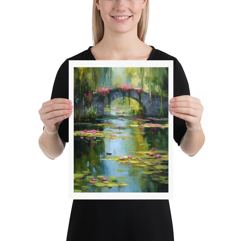 Stone Bridge Garden Poster, Lily Pads, Floral Landscape Art Print - Etsy