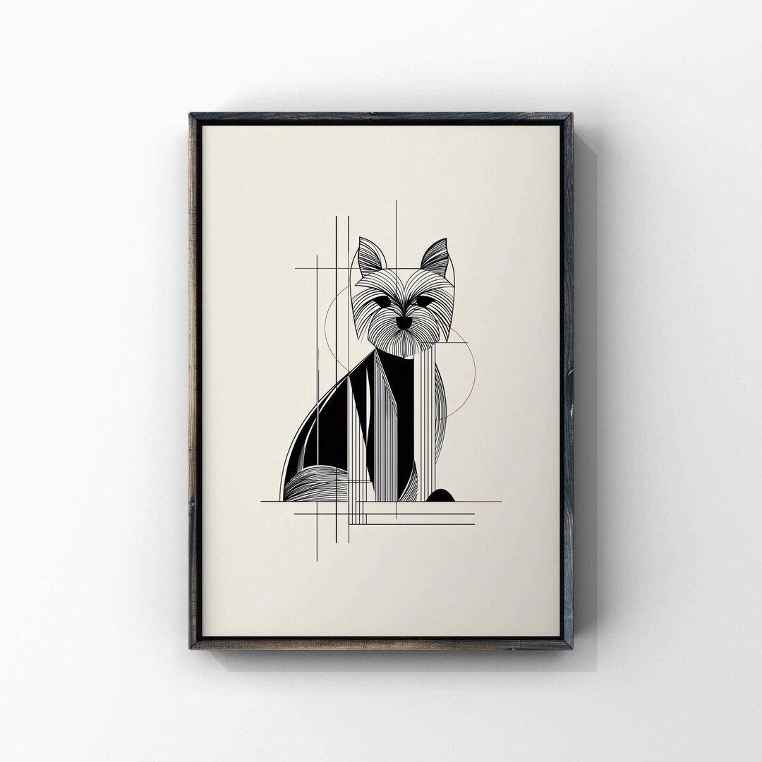 Geometric Yorkshire Terrier Poster, Abstract Dog Art, Monochromatic ...