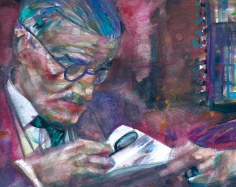 JAMES JOYCE reading - watercolor portrait - POSTER - various sizes available! art print