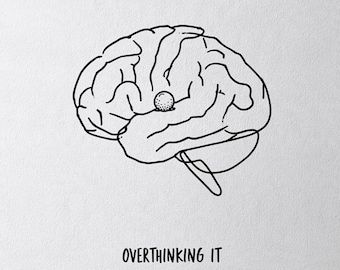 Overthinking It Golf Print, Brain Line Art Poster, Funny golfing Wall Decor, Minimalist Golfer Joke Illustration, Gift, Digital Download