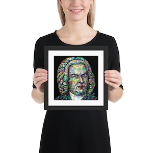 JOHANN SEBASTIAN BACH ink and watercolor portrait - Framed poster 10x10 inches ! art print painting piano classical musician