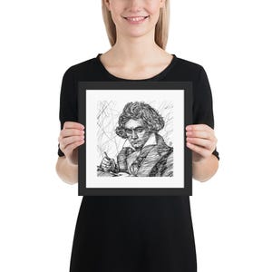 LUDWIG VAN BEETHOVEN ink portrait - Framed poster 10x10 inches ! art print drawing painting classical musician symphony suite