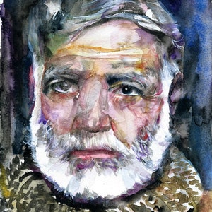 ERNEST HEMINGWAY aquarelle portrait - POSTER - différentes tailles disponibles!