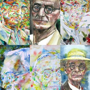 ヘルマン・ヘッセの6つの時代 - コラージュポスター絵画 - 様々なサイズ！アートプリント