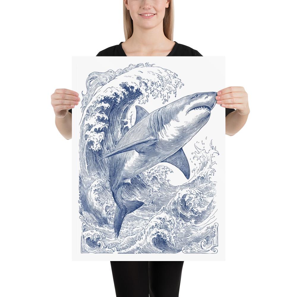 サメのインク画ポスター、海洋アートプリント - Etsy 日本