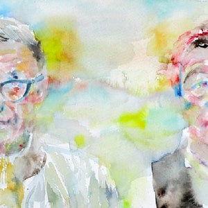 SARTRE & SIMONE de BEAUVOIR watercolor portrait - poster - various sizes available! writer philosopher painting philosophy