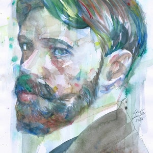 D. H. LAWRENCE watercolor portrait - POSTER - various sizes! art print