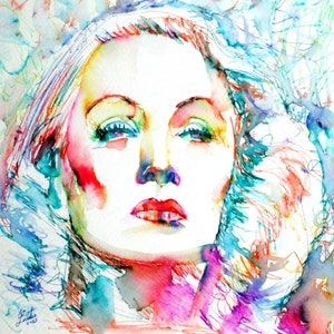 MARLENE DIETRICH watercolor and ink portrait - poster - various sizes available - print painting