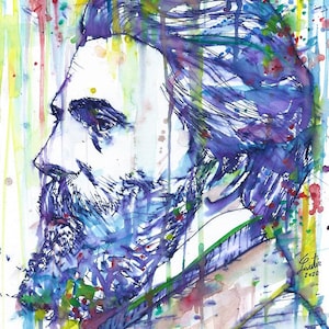 HERMAN MELVILLE watercolor and ink portrait  - POSTER - various sizes ! art print moby-dick moby dick white whale