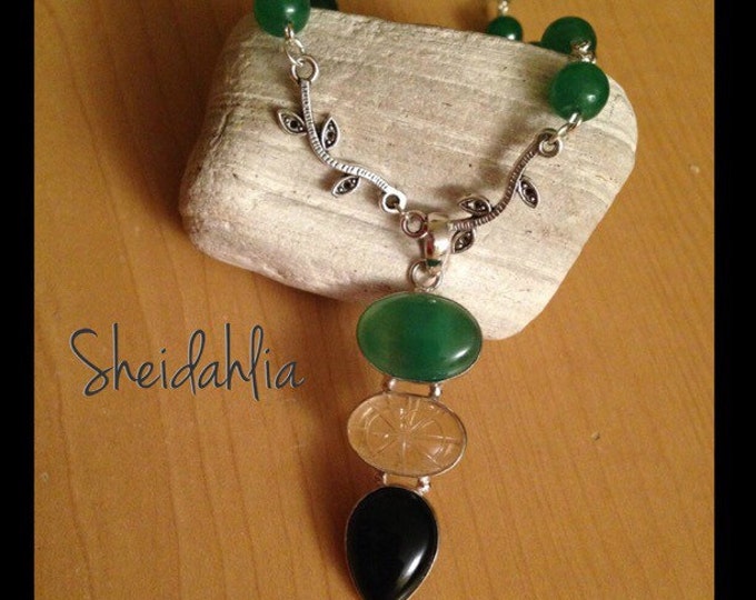 Jade Necklace Green Necklace, Natural Green Jade Stone, Pendant, Sterling Silver Chain ...