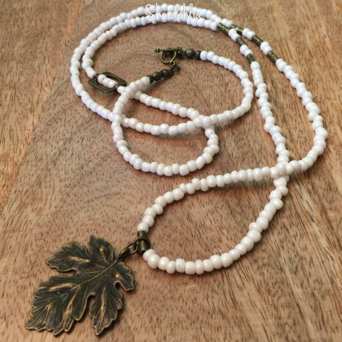 Off White Necklace Statement Necklace Beaded , Bronze, Ivory, Winter ...