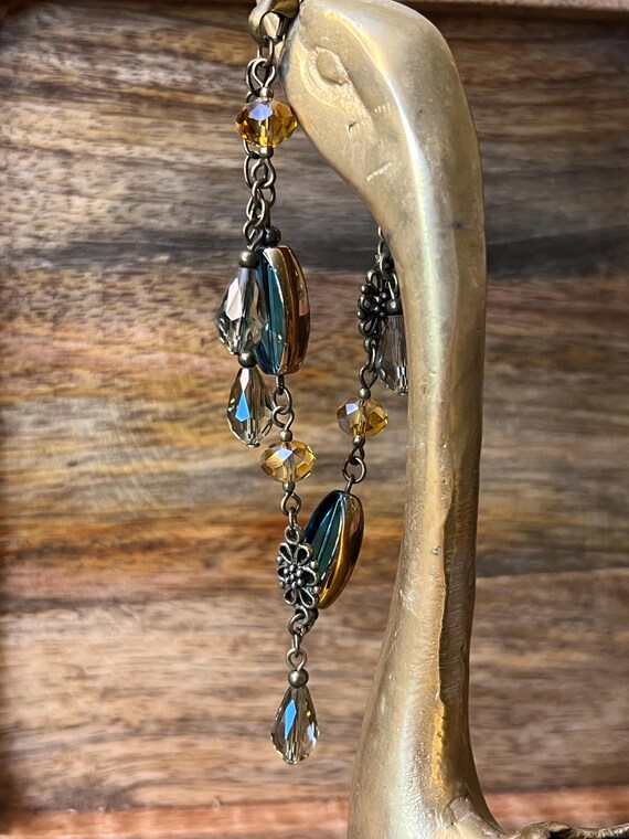 Vintage Style Bracelet: Teal Glass, Citrine & Topaz Crystals
