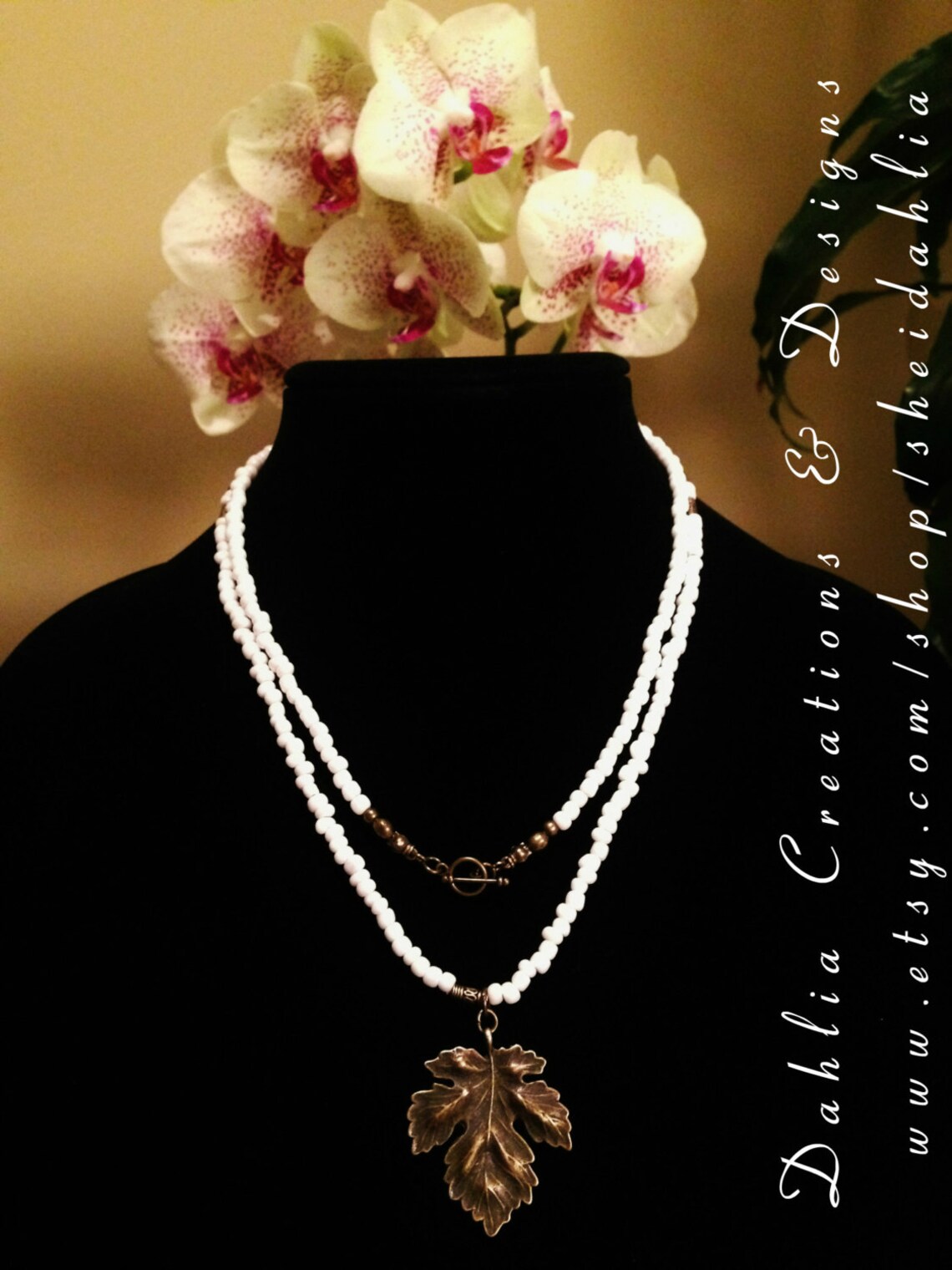 Off White Necklace Statement Necklace Beaded , Bronze, Ivory, Winter ...