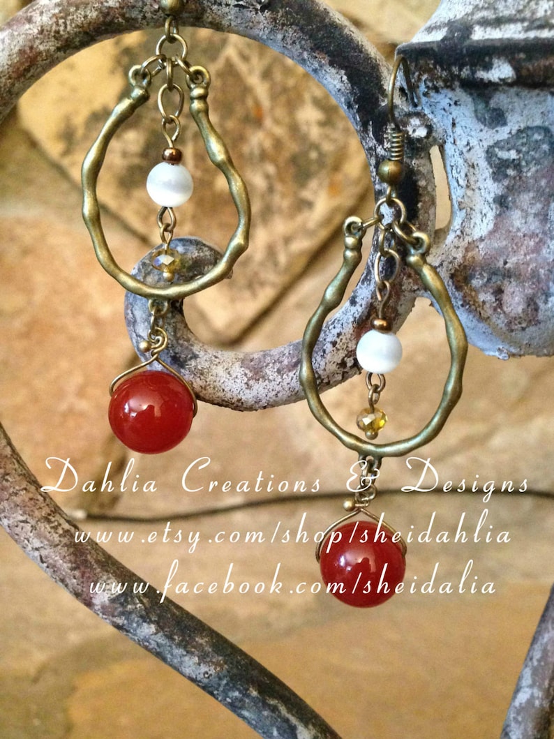 Carnelian earrings Dangle earrings Loop earrings Bronze Etsy
