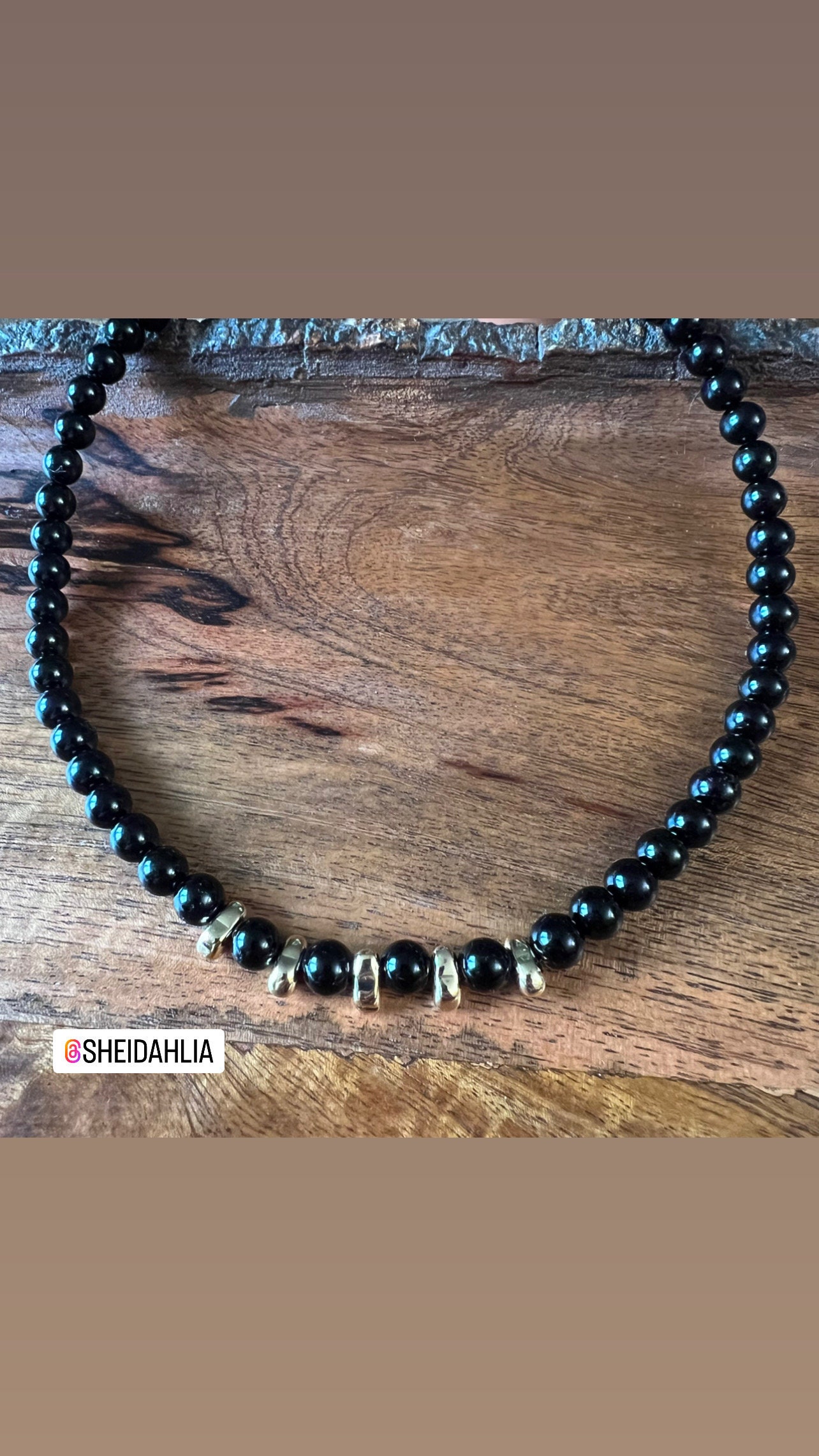 Gold + Organic Black Beaded Necklace main image 0