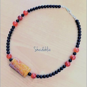 Onyx Halskette - Statement Halskette, Choker, Achat, Karneol, Schwarze Halskette, Schwarz Braun, Asiatische Halskette, Modeschmuck, Geschenk für sie