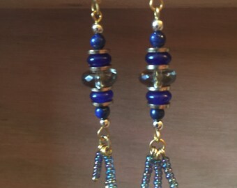 Lapis Lazuli earrings- Smoky quartz earrings, Dangle, Blue, Smoky, Quartz, Lapis lazuli, Fun and Funky, Fun, Funky, Navy, Gift for her