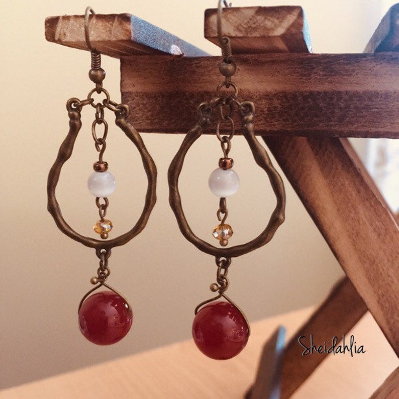 Carnelian earrings Dangle earrings Loop earrings Bronze Etsy