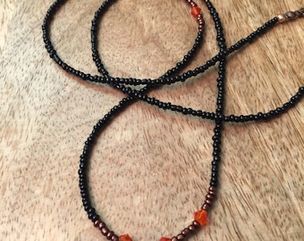 Black and orange necklace- Black, Orange, Bronze, Beaded, Fall colors, black, fall, Gift for her,