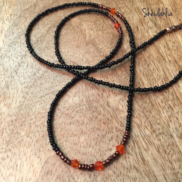 Black and orange necklace- Black, Orange, Bronze, Beaded, Fall colors, black, fall, Gift for her,