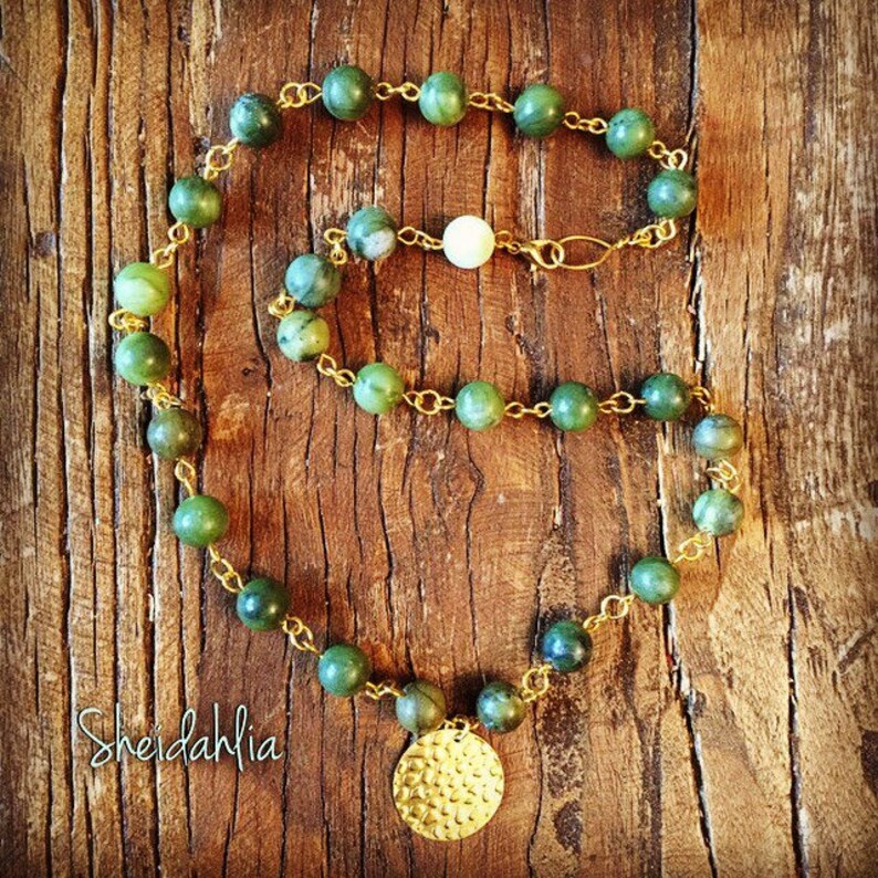 Jade Necklace Green necklace Natural green jade stone | Etsy