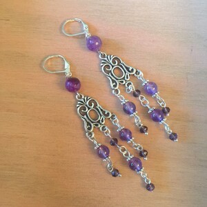 Amethyst earrings- Purple earrings, February birthstone, Purple, February, Amethyst, Agate, Dangle, Earrings, Silver, Chandelier, Gemstone