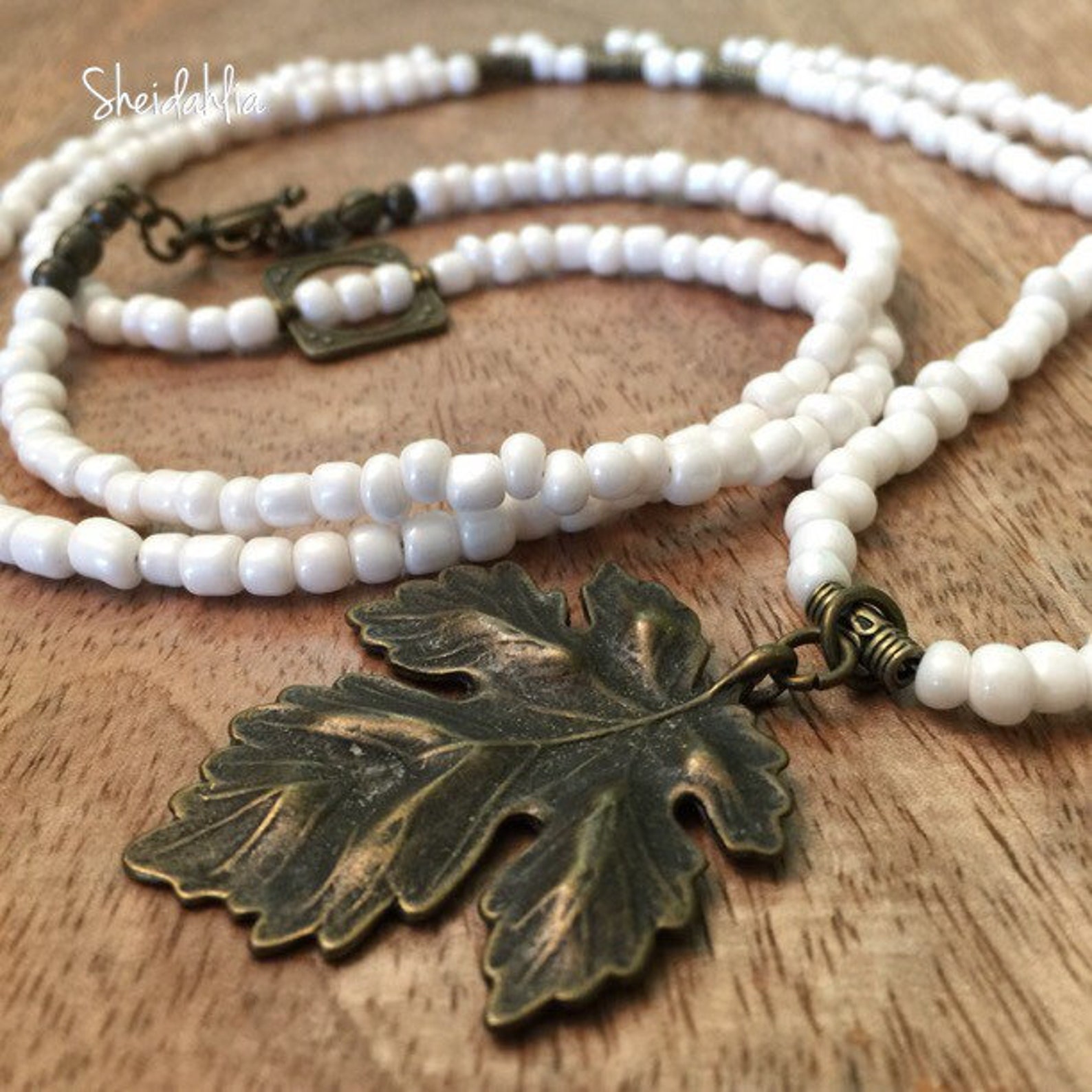 Off White Necklace Statement Necklace Beaded , Bronze, Ivory, Winter ...