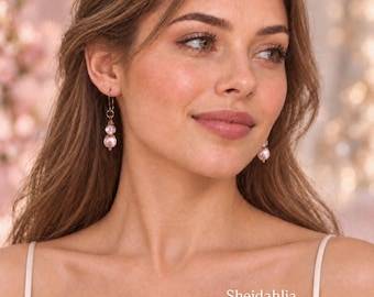 Pink Pearl Earrings: Bronze Wire, Pale Pink Crystals