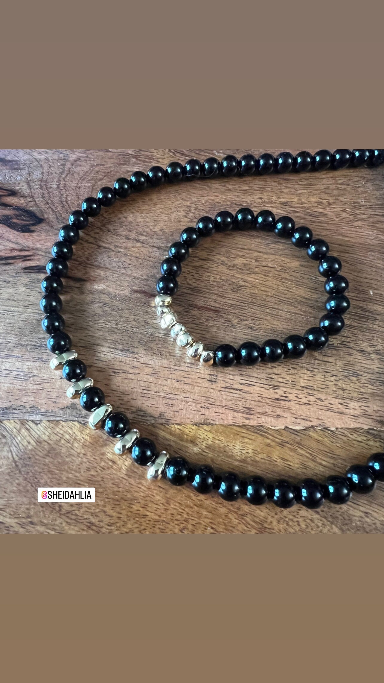 Black Beaded Gold Drop Necklace