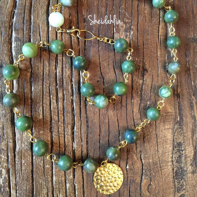 Jade Necklace Green necklace Natural green jade stone | Etsy