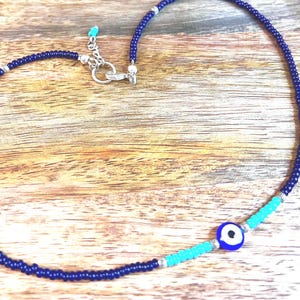 Evil eye choker- blue choker, beaded, choker, Summer, dainty, gift for her, Summer colors, Summer finds, evileye