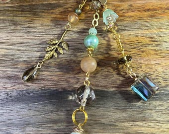 Handmade Beaded Bag Charm: Agate, Jade, Pearls, Crystal Purse Jewelry