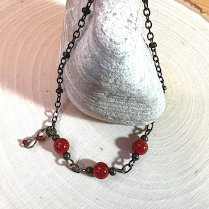 Carnelian bracelet- Natural carnelian stone, Bronze chain, Infinity charm, Infinity, Delicate, Dainty, Carnelian, Gemstone, Summer, For her