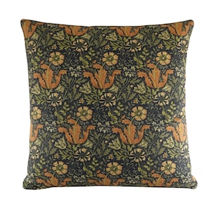 William Morris Compton Cushion Green Victorian Floral Zippered Pillow Cover, 100% Cotton, Various Sizes