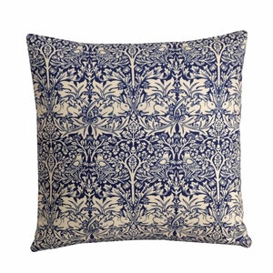 William Morris Brer Rabbit Cushion Blue and White Arts & Crafts Pillow Cover, 100% Cotton, Various Sizes