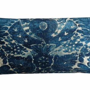 William Yeoward ASTASIA in navy-Ikat block print floral pillow cover