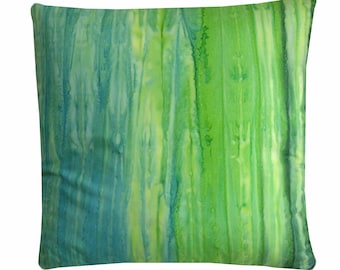 Green & Blue Batik Tie Dye Cushion, Bohemian Throw Pillow Cover 18x18, Boho Decor