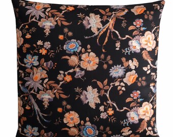 Liberty of London Jannah Cushion Black Asian Floral and Bird Print Pillow Cover 18x18