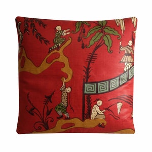 Sanderson Pagoda River Cushion Red Gold Oriental Designer Pillow Cover