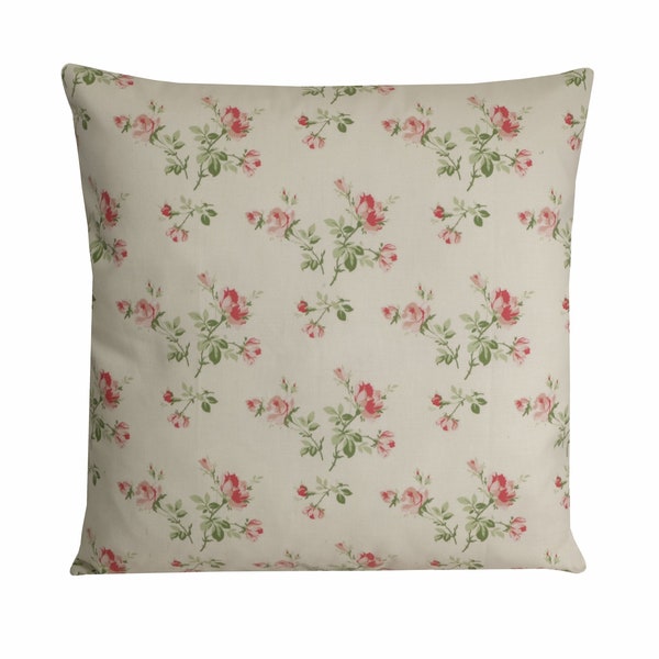 Housse de coussin de campagne Français, housse d’oreiller à jet floral rose et blanc - Double face