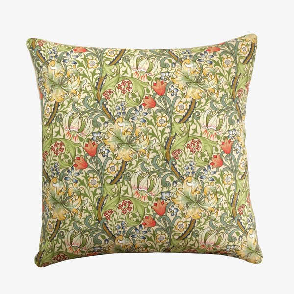 William Morris Golden Lily Cushion Floral English Country Decor Pillow Cover 100% Cotton, Various Sizes