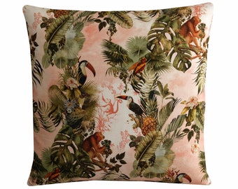 Rainforest Cushion Monkeys Toucan Tropical Jungle Pillow Cover 16x16