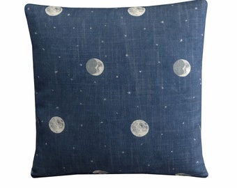 Andrew Martin Over The Moon Cushion Blue and White Designer Pillow Cover