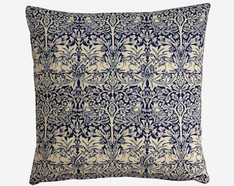 William Morris Brer Rabbit Cushion Blue and White Floral Zippered Pillow Cover 100% Cotton