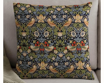 William Morris Strawberry Thief Cushion Indigo Floral Pillow Cover Various Sizes