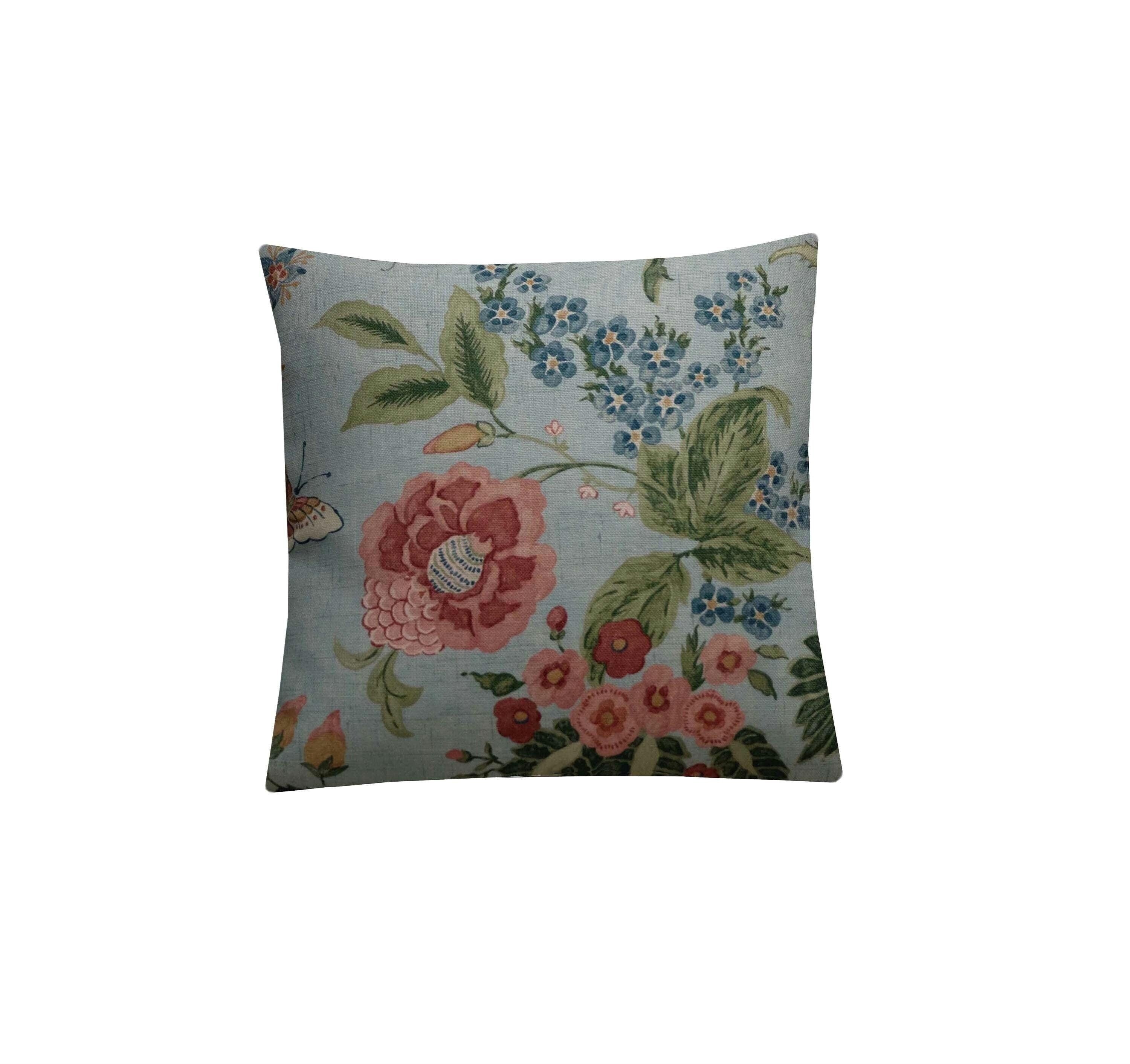 Colefax and Fowler Emmeline Cushion Blue Floral Linen Designer Pillow Cover